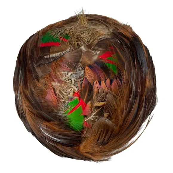 Vintage Pheasant Feather Hairline Style Casque 1940s Colorful Flapper Elegant OS 1983.07.01.jpg main image 4